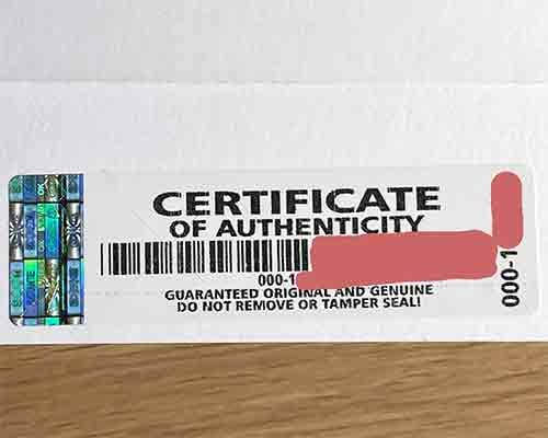 Certificate of Authenticity seal