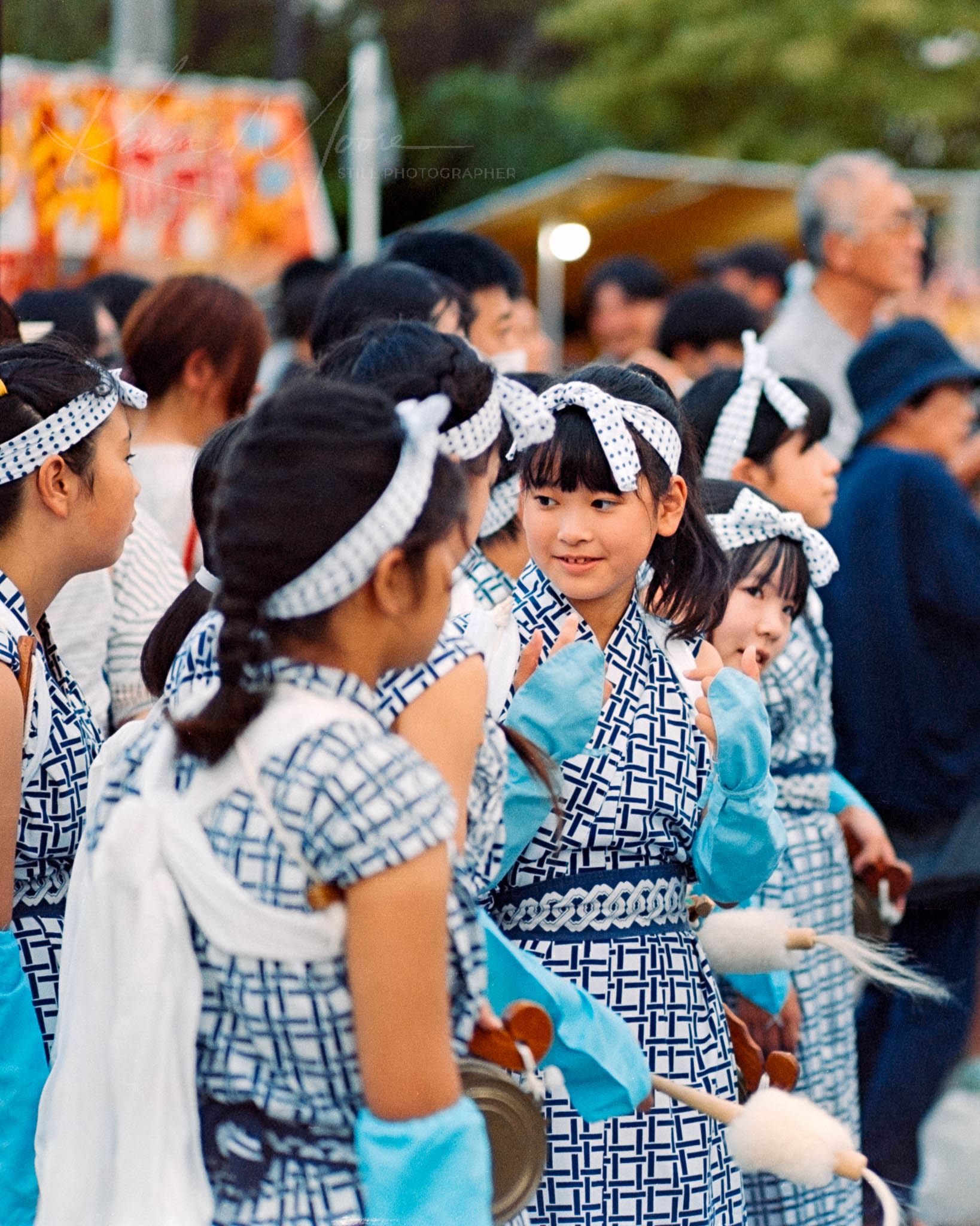 Japanese girls in traditional Jangara attire at a cultural festival in Iwaki City, Fukushima.