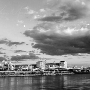 Fine Art Black and White Prints : Moonrise Over Port of Onahama