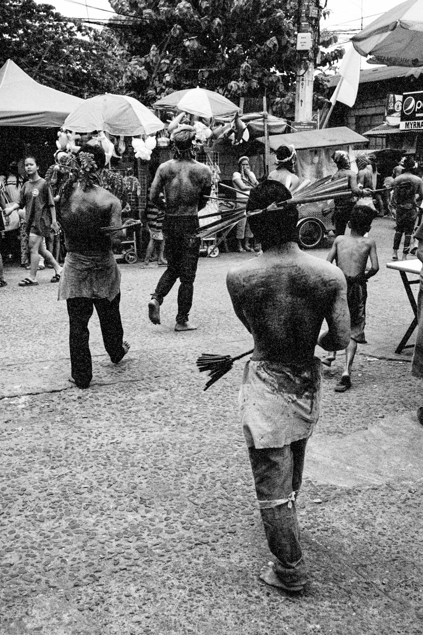 Black and White Photograph of Holy Week Floggers in The Philippines